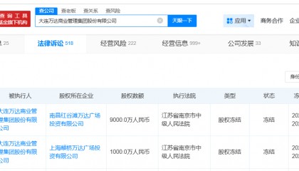 万达商管所持两座万达广场股权被冻结
