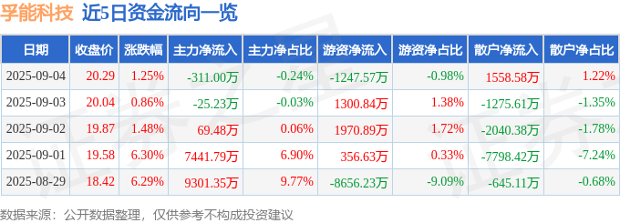 股票行情快报:孚能科技(688567)9月4日主力资金净卖出311.00万元